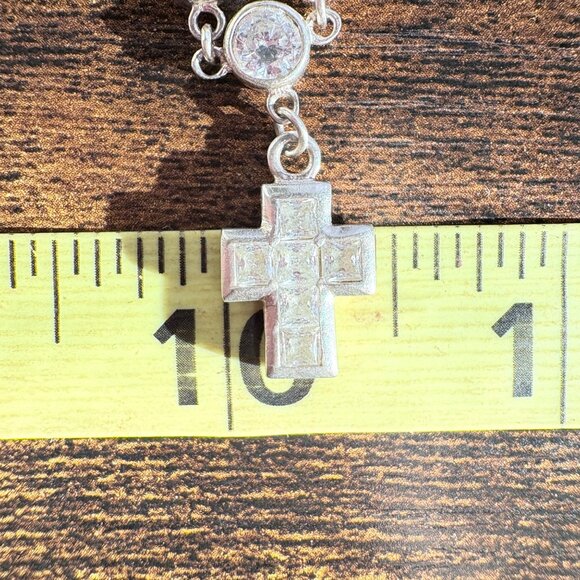 VTG Sterling Silver 925 Cubic Zirconia Cross Chain Bracelet Size 7" Length - Picture 11 of 13